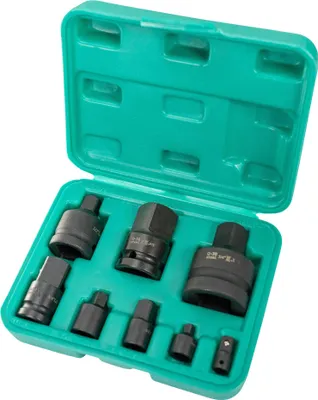 Image de Lot de 8 adaptateurs carrés pour douilles de serrage 1/4" 3/8" 1/2" | WIESEMANN 80010 | acier au chrome vanadium | adaptateurs augmentateurs | femelle | mâle | dans un coffret