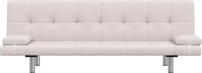 Zdjęcie produktu dla vidaXL Rozkładana sofa z 2 poduszkami ze sztucznej skóry, kremowo-biała