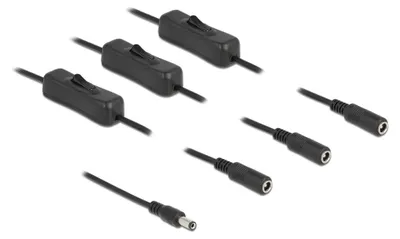 Produktbild von DeLOCK Kabel DC 5,5 x 2,1 mm Stecker zu 3 x DC Buchse mit Schalter 1 m, 1 m