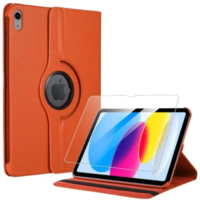 Image de Coque + Verre Trempé pour iPad A16 (11'') / iPad 10 2022 (10,9'' 10e Génération) Etui Rotatif 360° Orange