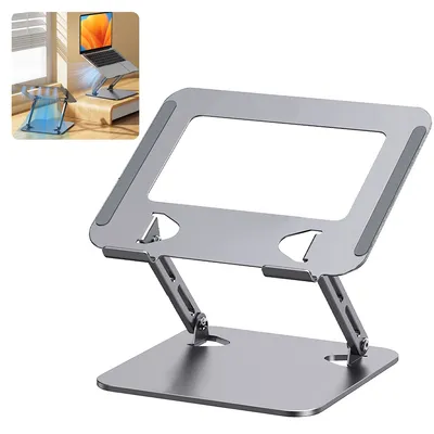 Produktbild von Verstellbarer Laptop-Ständer aus Aluminium, faltbar mit Lüfterkühlung, höhenverstellbar, Kohlenstoffstahl für bessere Kühlung und Komfort.