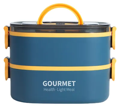 Produktbild von 1400 ml/2000 ml, auslaufsichere Bento-Lunchbox mit Göffel, stapelbar, wiederverwendbar, für Kinder und Erwachsene, mikrowellen- und spülmaschinenfest, gefriergeeignet