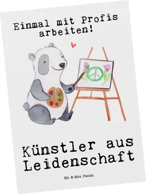 Produktbild von Mr. & Mrs. Panda Postkarte Künstler Leidenschaft - Weiß - Geschenk, Grußkarte, Maler, Ansichtskarte, kunstkarte, einzelkarte, Witzig, Kunstschule, Postkarten, Spruch