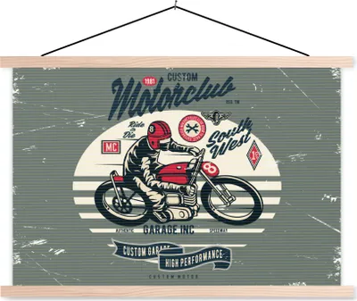 Produktbild von MuchoWow® Textilposter Motorrad - Retro - Zitat 120x80 cm mit holzfarbenen Rahmen - Aufhängeset