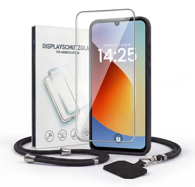 Produktbild von Handyhülle für Xiaomi Redmi A7 Pro mit Handykette und 9H Displayglas Displayschutz Band Kordel Hülle Case Schutzhülle Schwarz