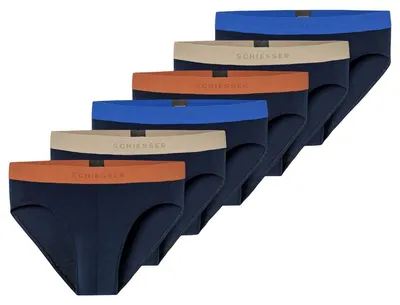 Produktbild von Schiesser 6er Pack 95/5 Baumwolle Rio Slip / Unterhose Sportlicher Webgummibund mit kontraststarkem Logo , Bequeme Beinausschnitte, In perfekt sitzender, elastischer Qualität dunkelblau 8