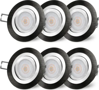 Produktbild von SSC-LUXon RF-2 LED Einbauspots 6er Set schwarz flach 35mm mit fourSTEP 4W warmweiß - Deckeneinbaulampe schwenkbar 230V rund