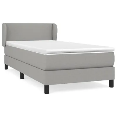 Image de Lit complet avec sommier à lattes, matelas à ressorts ensachés et surmatelas en mousse, tête de lit réglable, tissu polyester gris clair, 80x200 cm