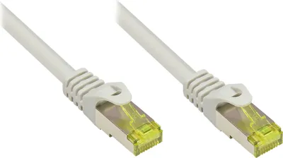 Produktbild von RJ45 Patchkabel mit Cat. 7 Rohkabel und Rastnasenschutz (RNS®), S/FTP, PiMF, 500MHz, grau, 25m, Good Connections®