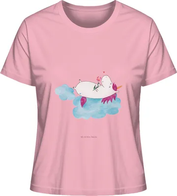 Produktbild von Mr. & Mrs. Panda Shirt Damen Einhorn Verliebt Größe M - Baumwolle Pink - Geschenk, Oberteil, Einhörner, Freundin, Unicorn, Liebe, Kurzarmshirt, Basic, T-Shirt, Frauen