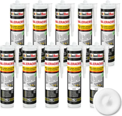 Produktbild von Isolbau Maleracryl 10 x 300 ml Weiß - Plastoelastischer Acryl-Dichtstoff zum Abdichten von Fugen im Innen- & Außenbereich - Kartusche