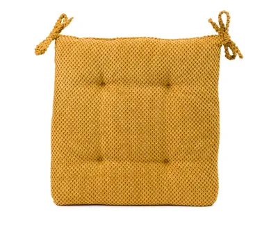 A square seat cushion with ties.