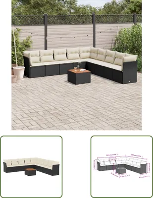 Produktbild von The Living Store 10-tlg. Garten-Sofagarnitur mit Kissen Schwarz Poly Rattan