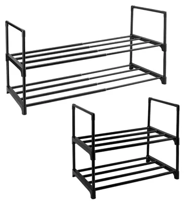Obrázok produktu pre Kovová polica na topánky, nastaviteľná výška 40-76 cm, 2 úrovne, čierna, vhodná do predsiene