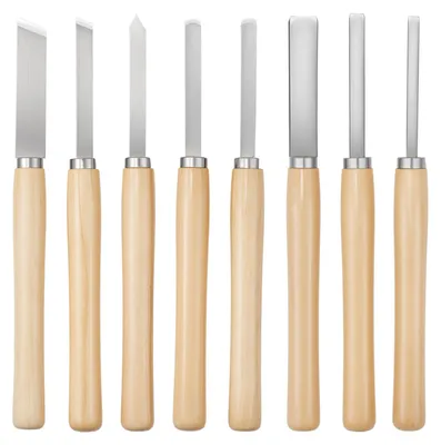Immagine prodotto di Set di scalpelli per tornitura in legno VEVOR, 8 pezzi, coltello per tornitura in legno con lama Acciaio al carbonio, 2 scalpelli a spatola, 1 punta a lancia, 1 scalpello per troncatura, 1 punta tonda, 3 sgorbie, 1 borsa Oxford, utensili per tornitura in legno