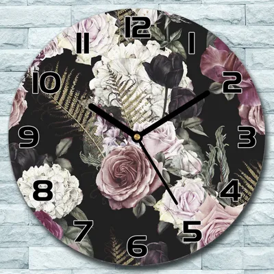 Produktbild von Wanduhr aus Glas Rund fi 30 Natur Blumen Quarz Deko Schlafzimmer Büro
