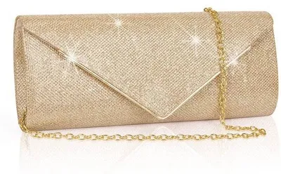 Immagine prodotto di Borsa da sera scintillante con catena removibile, elegante borsa a tracolla con chiusura a catena, borsa da sera per serate di gala e feste (colore champagne)
