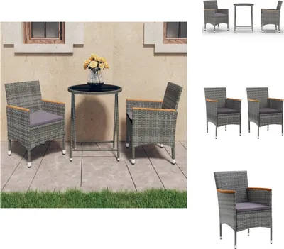 Produktbild von vidaXL 3-tlg. Bistro-Set Poly Rattan und Hartglas Grau -  Gartenmöbel-Sets