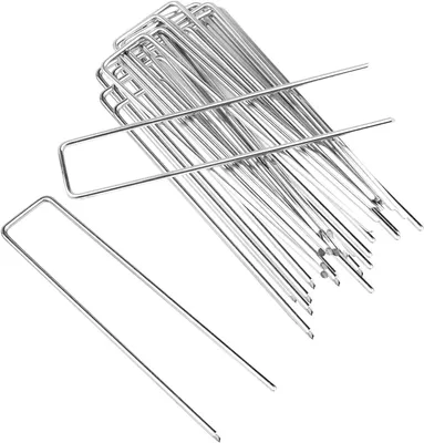 Immagine prodotto di Picchetti a U per giardino - Picchetti per prato - Fissaggio del terreno - Acciaio zincato - 15 cm - 50 pezzi - Argento