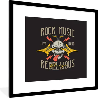 Produktbild von MuchoWow® MuchoWow® Gerahmtes Poster Vintage - Gitarre - Totenkopf 40x40 cm - Poster mit zchwarzem Bilderrahmen - Poster - Plakat im Rahmen