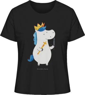 Produktbild von Mr. & Mrs. Panda Damen Oberteil Einhorn König mit Schwert Größe M - Schwarz - Geschenk, Basic T-Shirt, Einhörner, Ritter, shirt, Unicorn, Mittelalter, Sommershirt