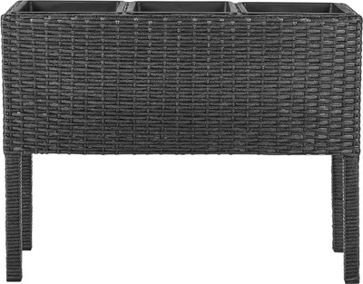 Produktbild von BELIANI Hochbeet auf Stelzen Schwarz Rattan Rechteckig 77 x 28 cm mit 3 Einsätzen Boho Garten Outdoor Balkon Terrasse Hoher Pflanzkasten mit Füßen