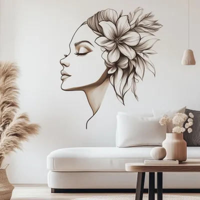 Obrázok produktu pre Decords – Nástenná dekorácia, elegantná silueta ženy s kvetmi, 300 cm