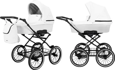Produktbild von Kinderwagen ROMANTIC Babywagen Babyschale Kinder Wagen Set 1 in 1 (weiß eco, Rahmenfarbe: schwarz Rahmen)