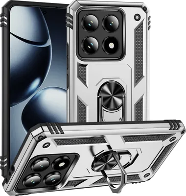 Obrázek produktu pro Pouzdro pro Xiaomi 14T dvouvrstvé robustní, vojenská ochrana pouzdro s držákem prstenu a stojánkem Stříbro