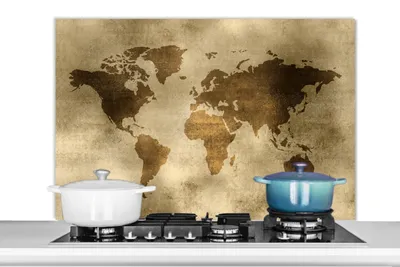 Obrázok produktu pre MuchoWow® Splashback Kuchyňa - Kuchynský backsplash - Ochrana steny pre sporák a drez Mapa sveta - Vodové farby - Vzory 100x65cm Alu-Dibond