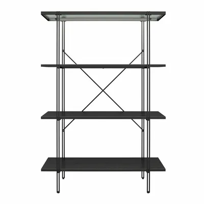Produktbild von Bücherregal 4 Fachböden aus Glasfaserplatte Eiche und Metallrahmen schwarz