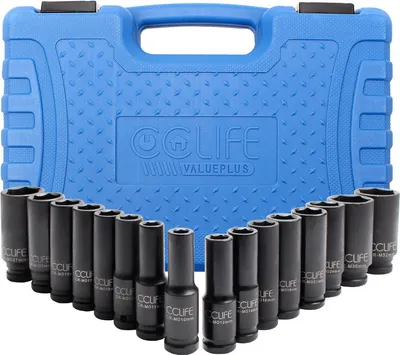 Produktbild von 16tlg 1/2" Schlagschrauber Nüsse Set, Sechskant Kraft Nuss Steckschlüssel Schlagnuss 1/2 Zoll, Cr-Mo | 10-32mm