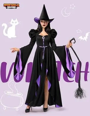 Zdjęcie produktu dla Kostium czarownicy halloween z sukienką kapeluszem akcesoriami