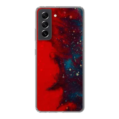 Produktbild von MuchoWow® Handyhülle Schutzhülle Hülle für Samsung Galaxy S21 FE Tinte - abstrakt - rot - blau Silikon Softcase Handy Hülle - Mobiltelefonhülle