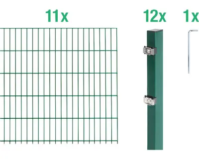Obrázek produktu pro Alberts 652975 Doppelstabmattenzaun als 24 tlg. Zaun-Komplettset, grün, Höhe 160 cm, Länge 22 m