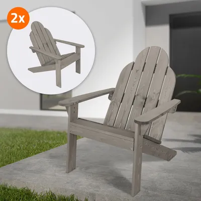 Obrázek produktu pro ECD Germany Zahradní židle Adirondack - sada 2 kusů, 92,5x69,5x89 cm, šedá, z masivního dřeva, odolná proti povětrnostním vlivům, zahradní židle s extra širokými područkami a pohodlným opěradlem, zahradní nábytek pro balkon a terasu