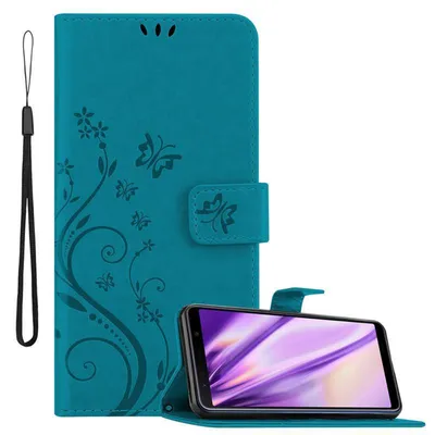 Produktbild von Cadorabo Hülle für Samsung Galaxy A7 2018 Schutz Hülle in Blau Schutzhülle Handy Hülle Etui Case Blumen Flower