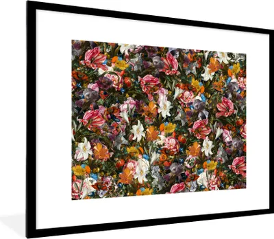Produktbild von MuchoWow® Gerahmtes Poster Blumen - Schmetterling - Design - Kunst - Abstrakt - Malerei - Alte Meister 80x60 cm - Poster mit Schwarzem Bilderrahmen Wandposter Rahmen Foto Bilder - Schlafzimmer-Dekorationen - Fotoposter