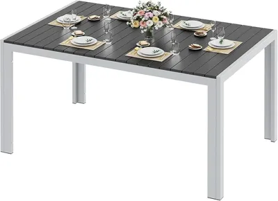 Obrázek produktu pro Zahradní stůl – obdélníkový hliníkový terasový stůl s deskou z WPC – 140 x 90 x 75 cm – odolný proti povětrnostním vlivům – pro 8 osob – vínově červený