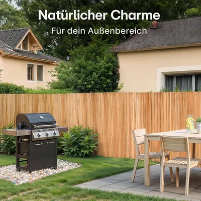 Produktbild von Praknu Schilf Balkon Sichtschutz Holz - es, Natürliches Schilf - Einsetzbar Im Innen- Und Außenbereich - Sichtschutz für Garten, Balkon - 90 x 300cm - Zaun Sichtschutz aus Bambus