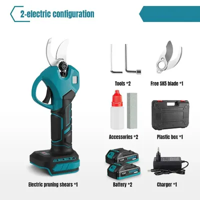 Produktbild von Elektrische Astschere 21V - Kabellose Gartenschere - 40 mm Schnittstärke - Bürstenloser Motor - SK5 Kohlenstoffstahlklinge - 2 Akkus