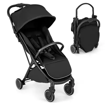 Produktbild von COSTWAY Kinderwagen klappbar, Reisebuggy mit Liegefunktion, Kinderbuggy mit Rückenlehne, Verdeck & Fußstütze, Babywagen mit Sicherheitsgurt, Schwarz