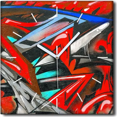 Produktbild von Coloray Uhr auf Leinwand 30x30 cm Wand Uhr Dekoration Wohnzimmer Segeltuch weiße Zeiger -Straßengraffiti Art.