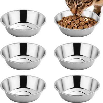 Productafbeelding van Kattenvoerbak - Roestvrij staal - Set van 6 - 14 cm - Stapelbaar