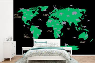 Produktbild von MuchoWow® Fototapete für Wohnzimmer oder Schlafzimmer Wandtapete Vinyl Motivtapete Weltkarte Kinder - Rosa - Tiere - 525x350 cm - Das Hintergrundbild