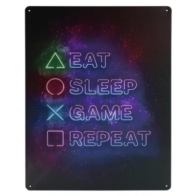 Produktbild von Eat Sleep Blechschild - 30 x 40 cm - Metallschild - Gameroom Dekoration - Retro Blechschild - Wandplatte - Textschild - Game Room LED.