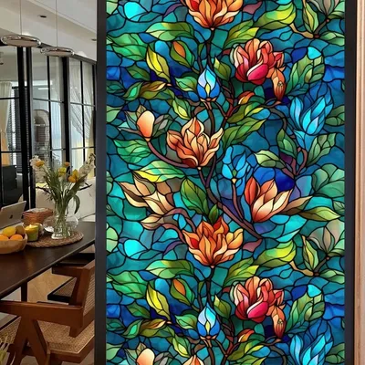 Produktbild von 45*100cm Fensterfolien Bunt Blume Farbglas Fenster Aufkleber Sichtschutzfolie DIY Fensteraufkleber Glasfolie