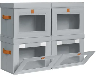 Produktbild von Aufbewahrungsboxen mit Deckel – 4er-Set, Stoffkörbe, faltbare Aufbewahrungsboxen mit Sichtfenster, 35 x 25 x 25 cm, faltbare Box für Kleidung