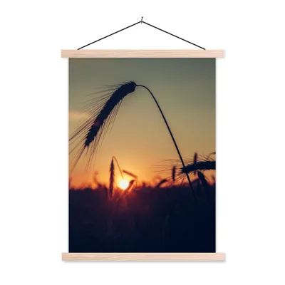 Produktbild von MuchoWow® Textilposter Gras - Herbst - Sonnenuntergang - Jahreszeiten - Landschaft 120x160 cm mit holzfarbenen Rahmen - Plakatkarton