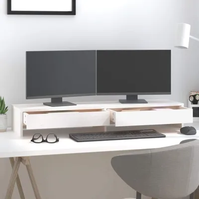 Produktbild von vidaXL Monitorständer Weiß 100x27x15 cm Massivholz Kiefer